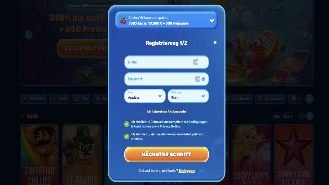 Spinfin Casino registration